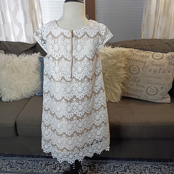 Camilla Girls Elegant Cream And Rose Gold Lace Kids Dress - Picture 2 of 6